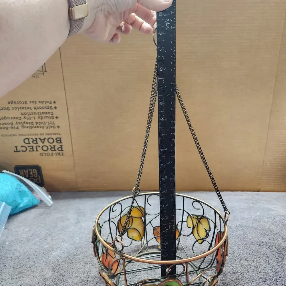Hanging fruit basket metal with colorful leaves V